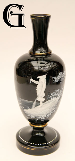 black glass Mary Gregory vase